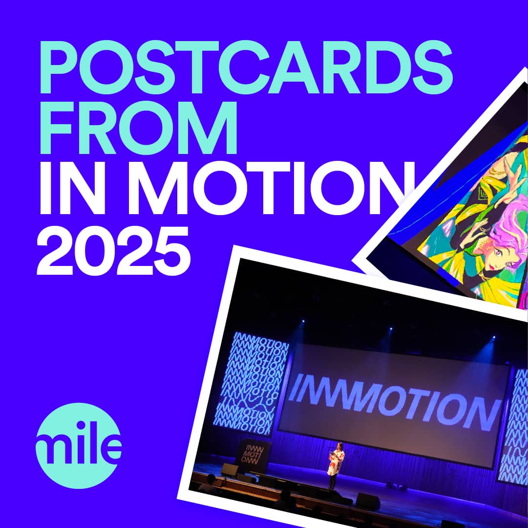 A graphic that reads 'Postcards from In Motion 2025', with two images from the event
